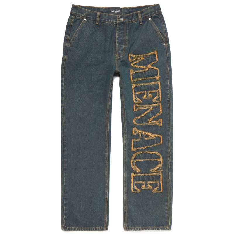 4 Indigo Menace Distress Logo Jeans