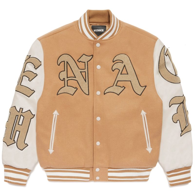 God Willing Varsity Jacket Tan 1