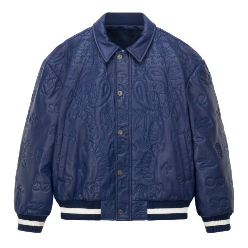 LEATHEREMBROIDERYJACKET NAVY 1