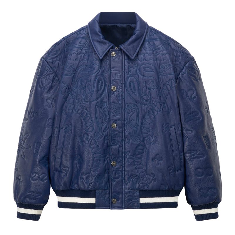 LEATHEREMBROIDERYJACKET NAVY 1