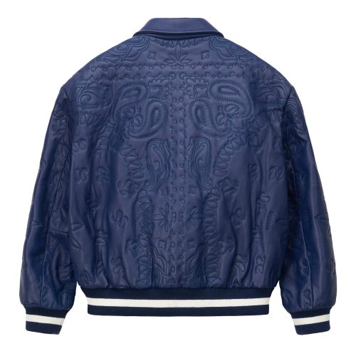 LEATHEREMBROIDERYJACKET NAVY 2