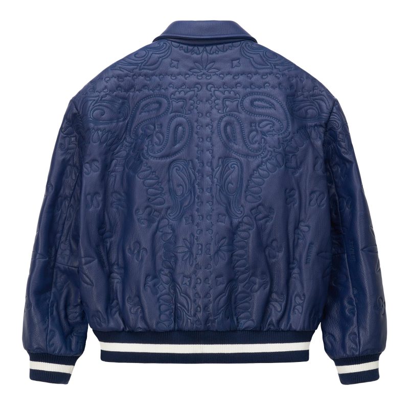 LEATHEREMBROIDERYJACKET NAVY 2